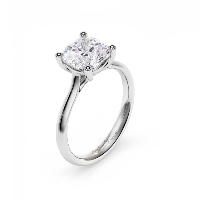 18 KT White Gold Classic Engagement Ring Cushion Cut 2.00 CT