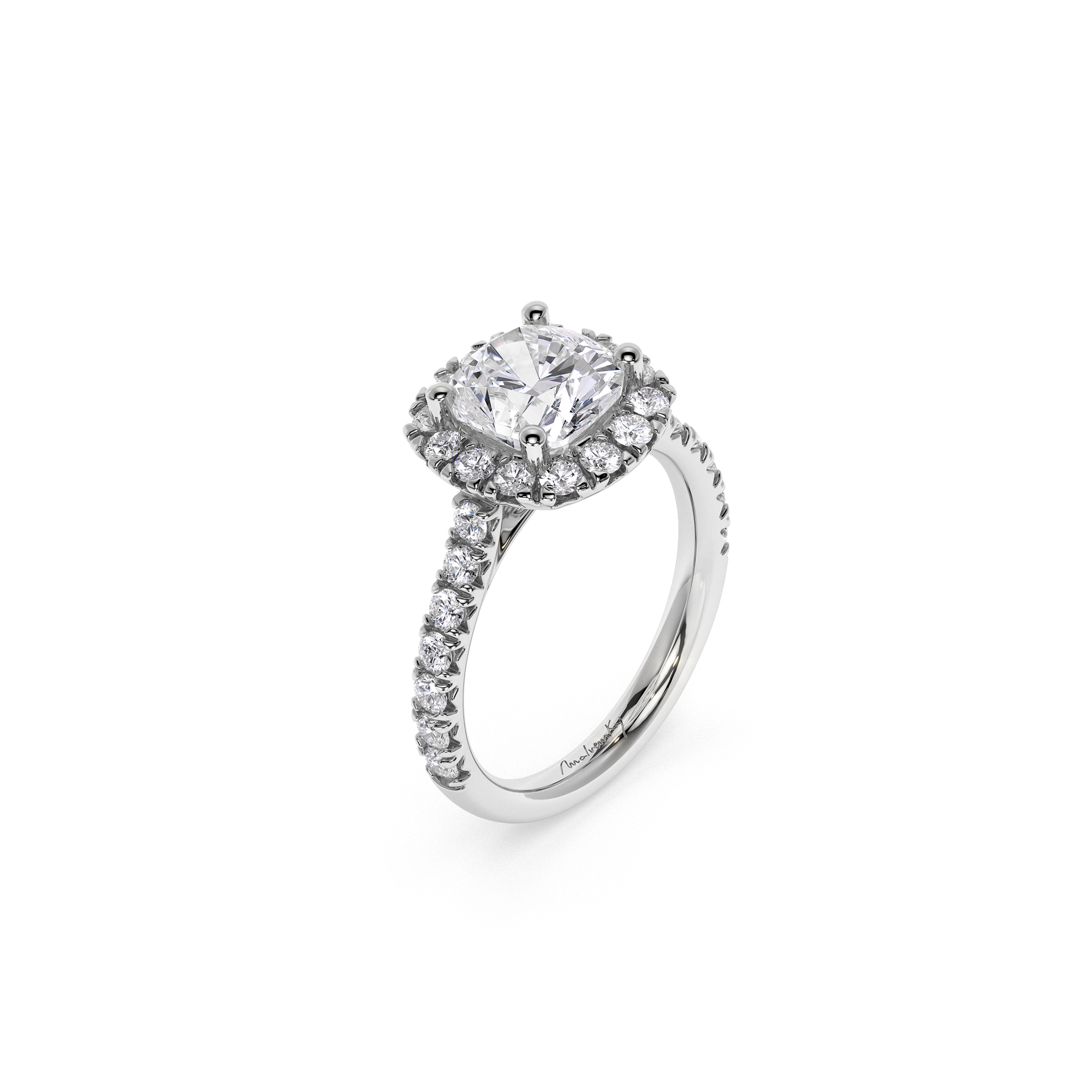 18 KT White Gold Halo Engagement Ring Cushion Cut 2.00 CT
