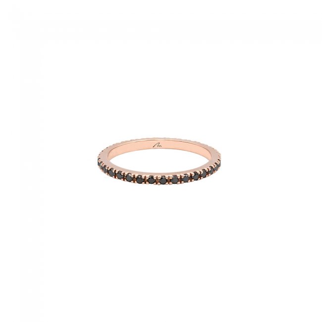 14 kt rose gold Tennis ring, with black diamonds