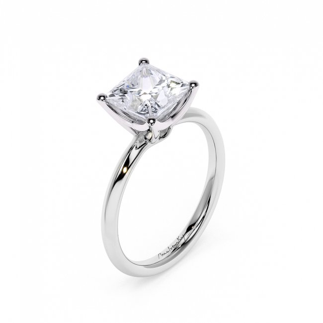 18 KT White Gold ICONIC M Engagement Ring Princess Cut 2.00 ct