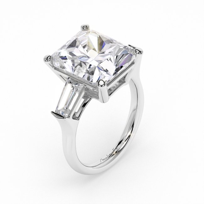 18 KT White Gold Trilogy Engagement Ring Radiant Cut 6.00 CT