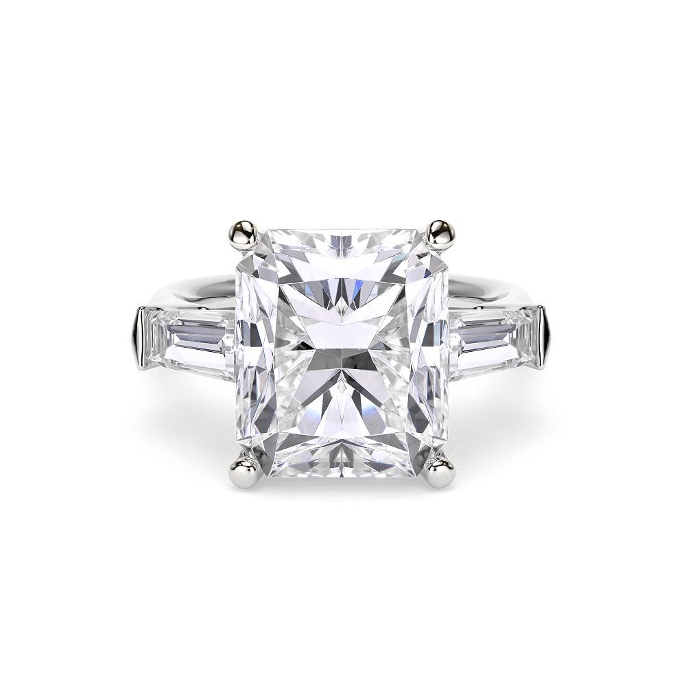 18 KT White Gold Trilogy Engagement Ring Radiant Cut 6.00 CT