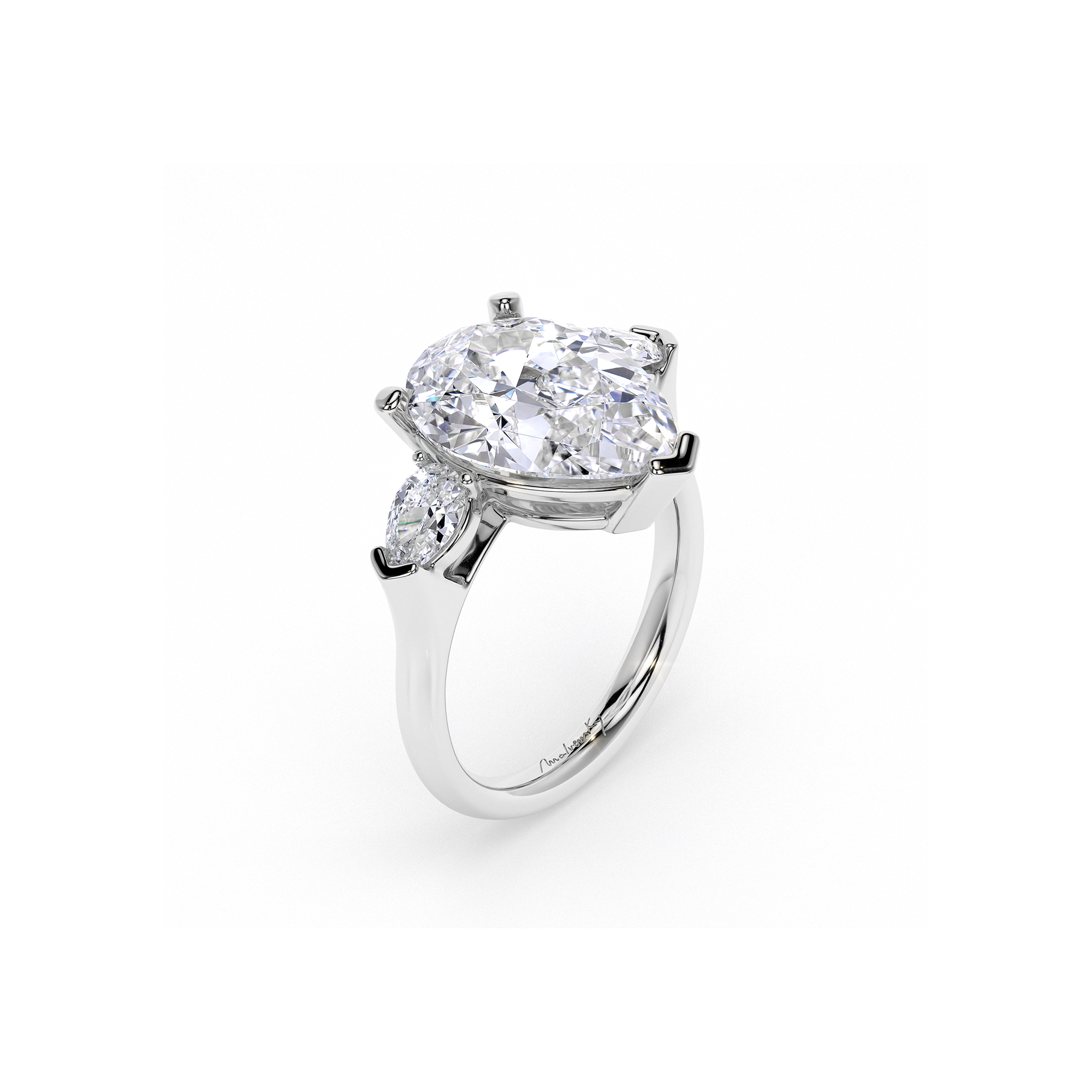 18 KT White Gold Trilogy Engagement Ring Pear Cut 5.75 CT