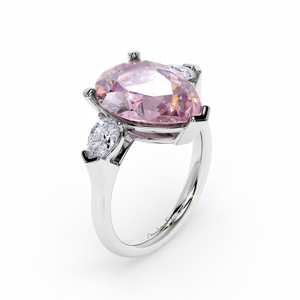 18 KT White Gold Trilogy Engagement Ring Pear Cut Kunzite 6 CT