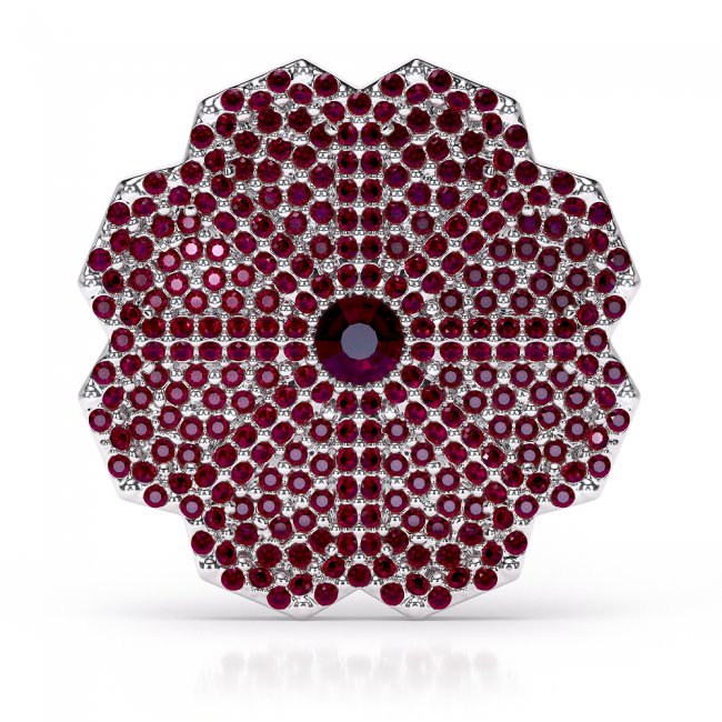 Brosa Floarea Infinity Ruby Red, din alama placata cu paladiu si cristale rosii