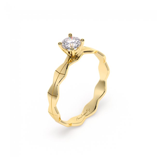 14 KT Yellow Gold Infinity Engagement Ring Round Cut 0.30 CT