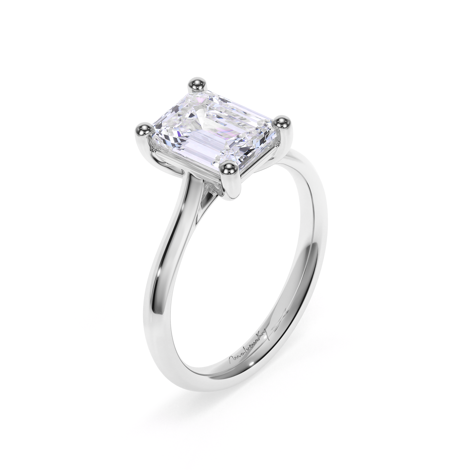 18 k White Gold Classic Engagement Ring Emerald Cut 2.00 CT