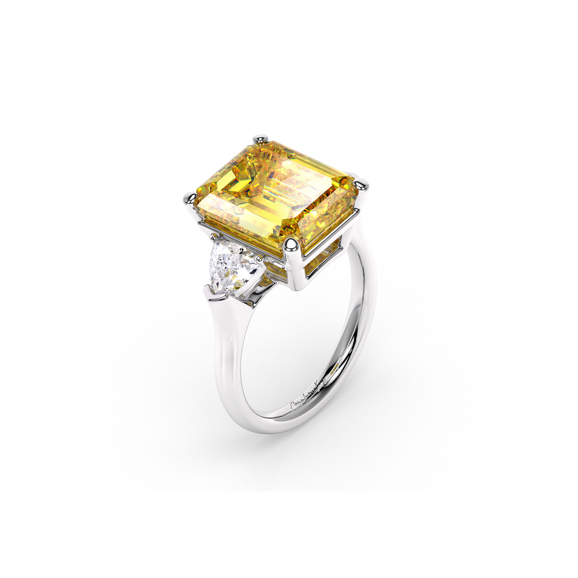 Inel de Logodna Trilogy Aur Alb 18 KT diamant Fancy Yellow