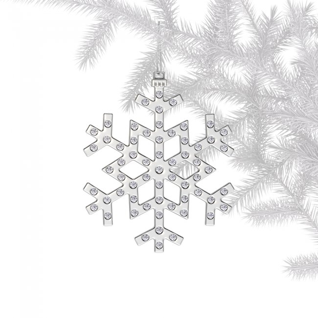 Ornament de brad Fulg din alama placata cu paladiu si cristale albe