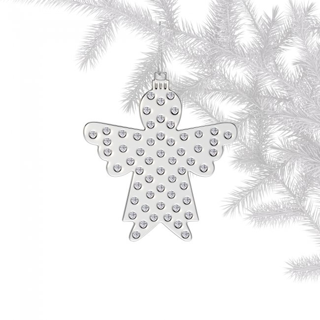Ornament de brad Inger din alama placata cu paladiu si cristale albe
