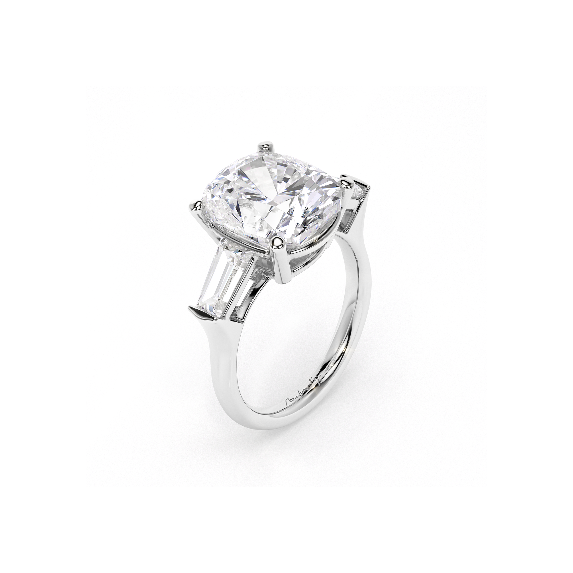 18 KT White Gold Trilogy Engagement Ring Cushion Cut 5.00 CT