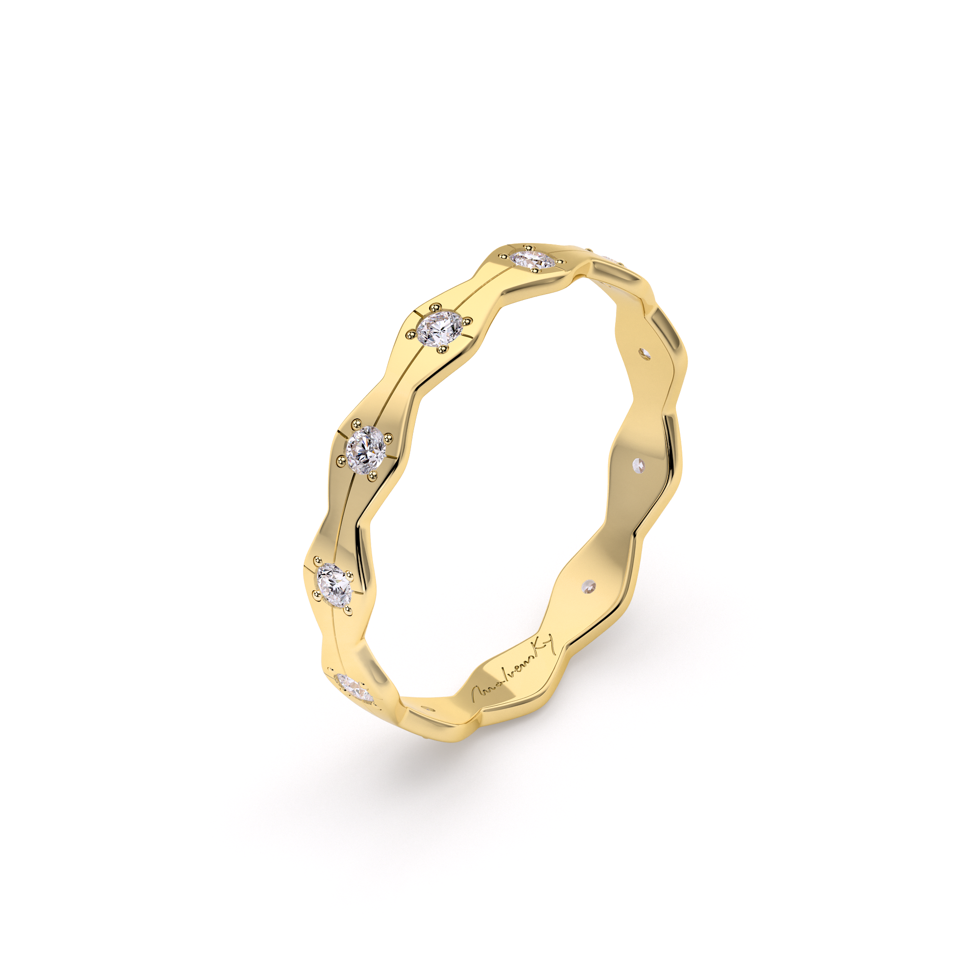 Inel Infinity, subtire, cu diamante albe, din aur galben 14 KT