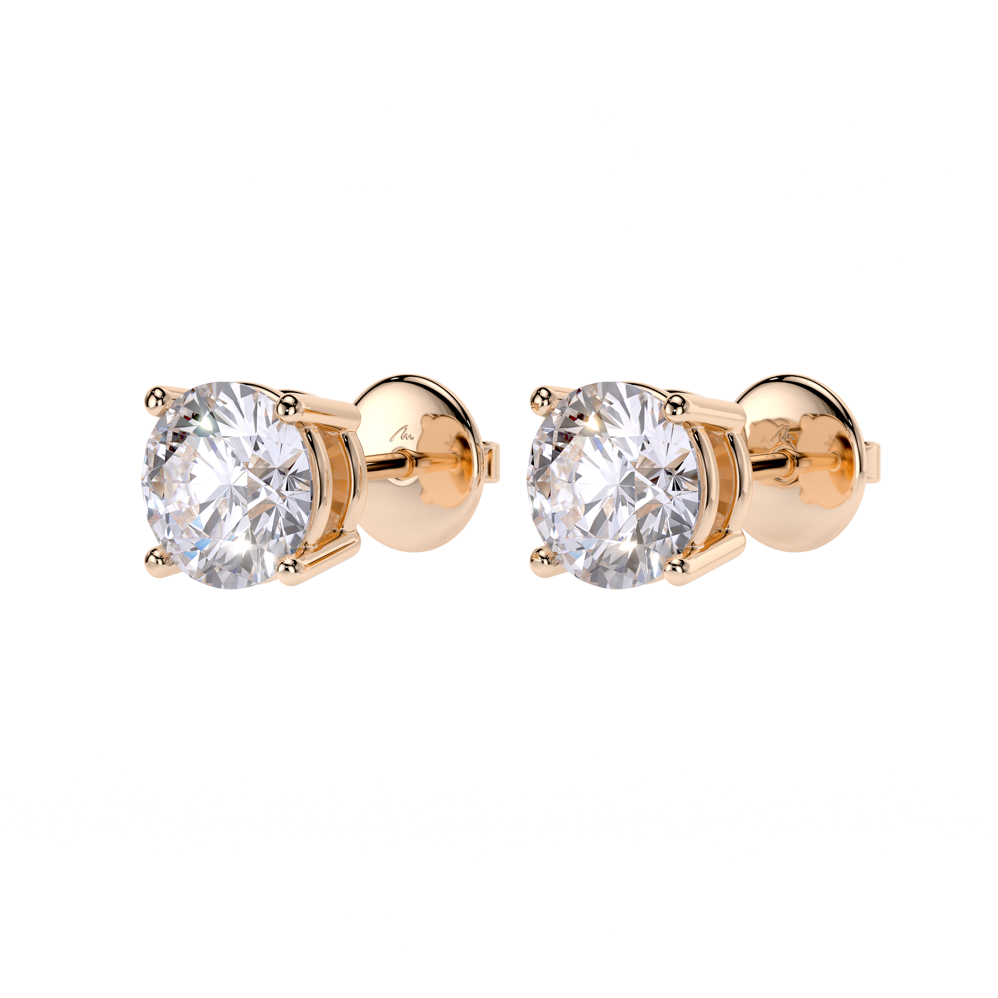14 k rose gold white diamonds 2.00 ct Studs earrings