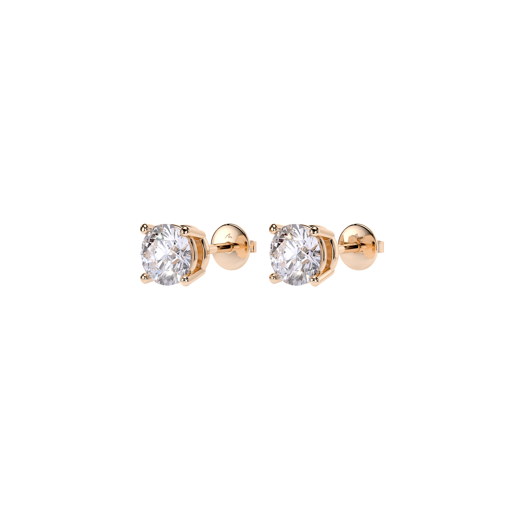 14 k rose gold white diamonds 2.00 ct Studs earrings