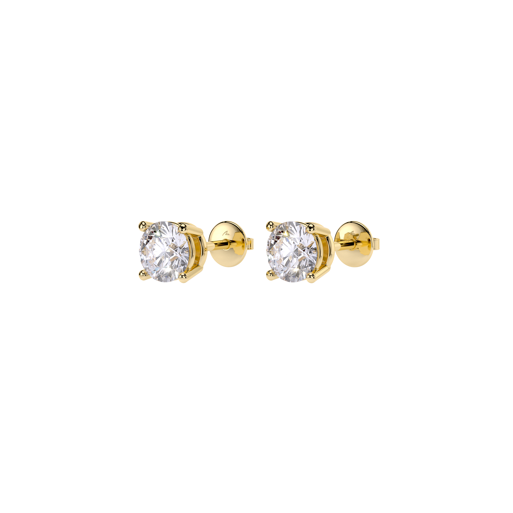 14 kt yellow gold white diamonds 2.00 ct Studs earrings