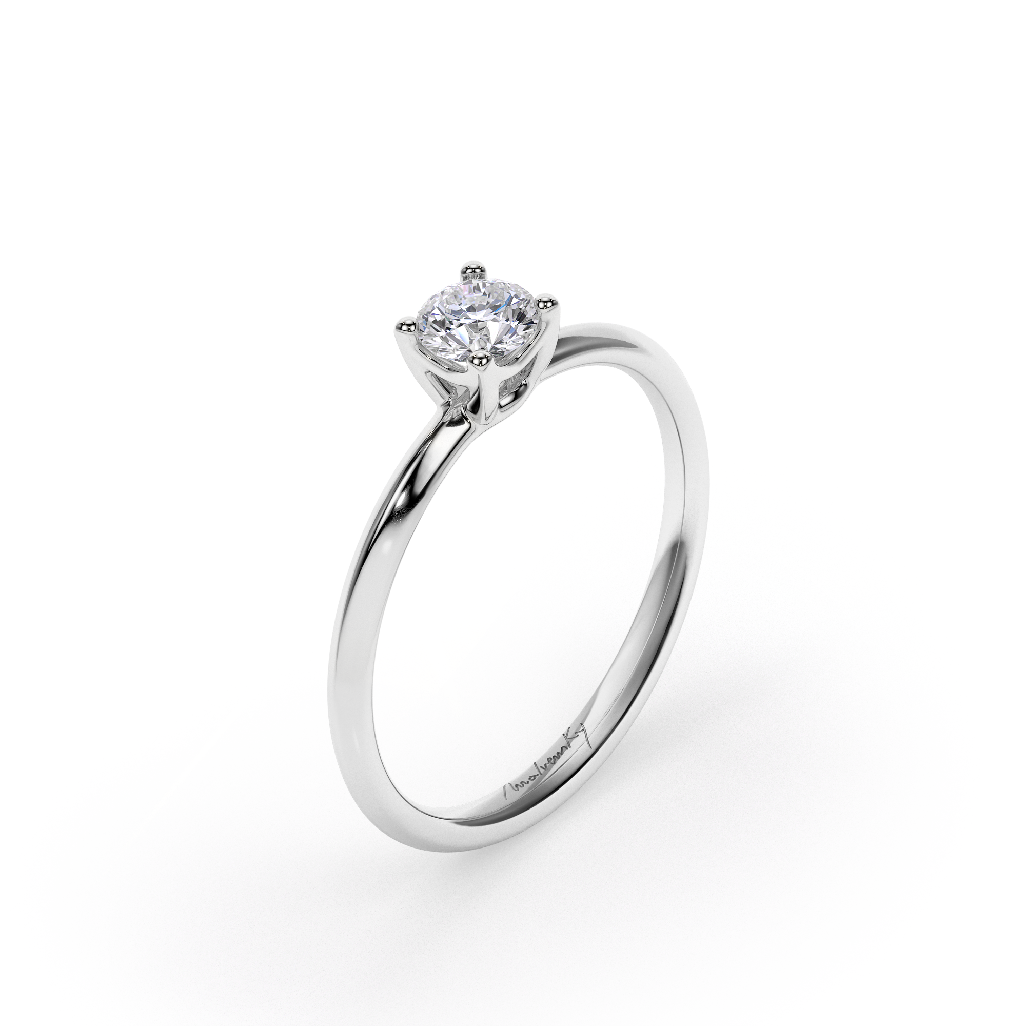18 KT White Gold ICONIC M Engagement Ring Round Cut 0.30 CT FVS1