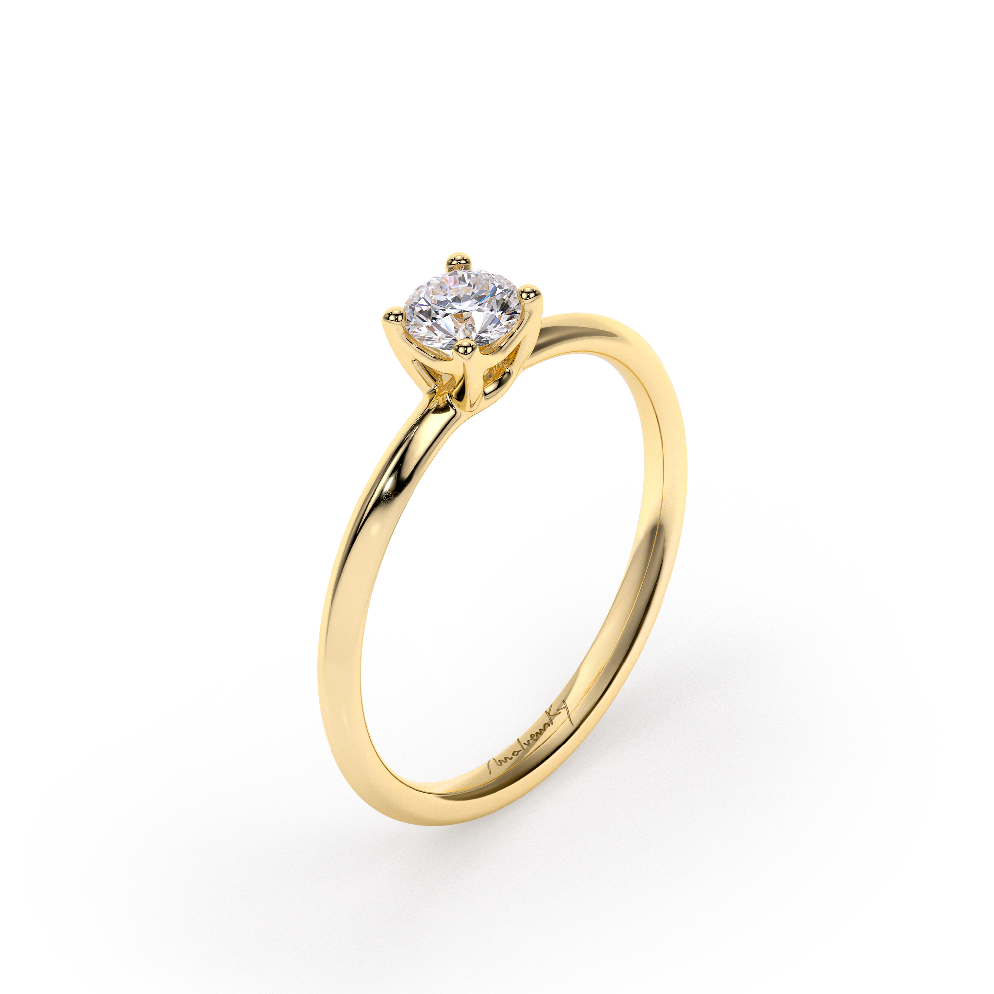 14 KT Yellow Gold ICONIC M Engagement Ring Round Cut 0.31 CT  EVS1