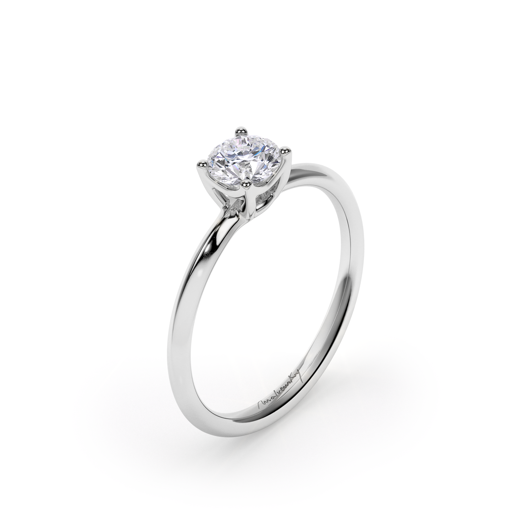 18 KT White Gold ICONIC M Engagement Ring Round Cut 0.51 CT DF