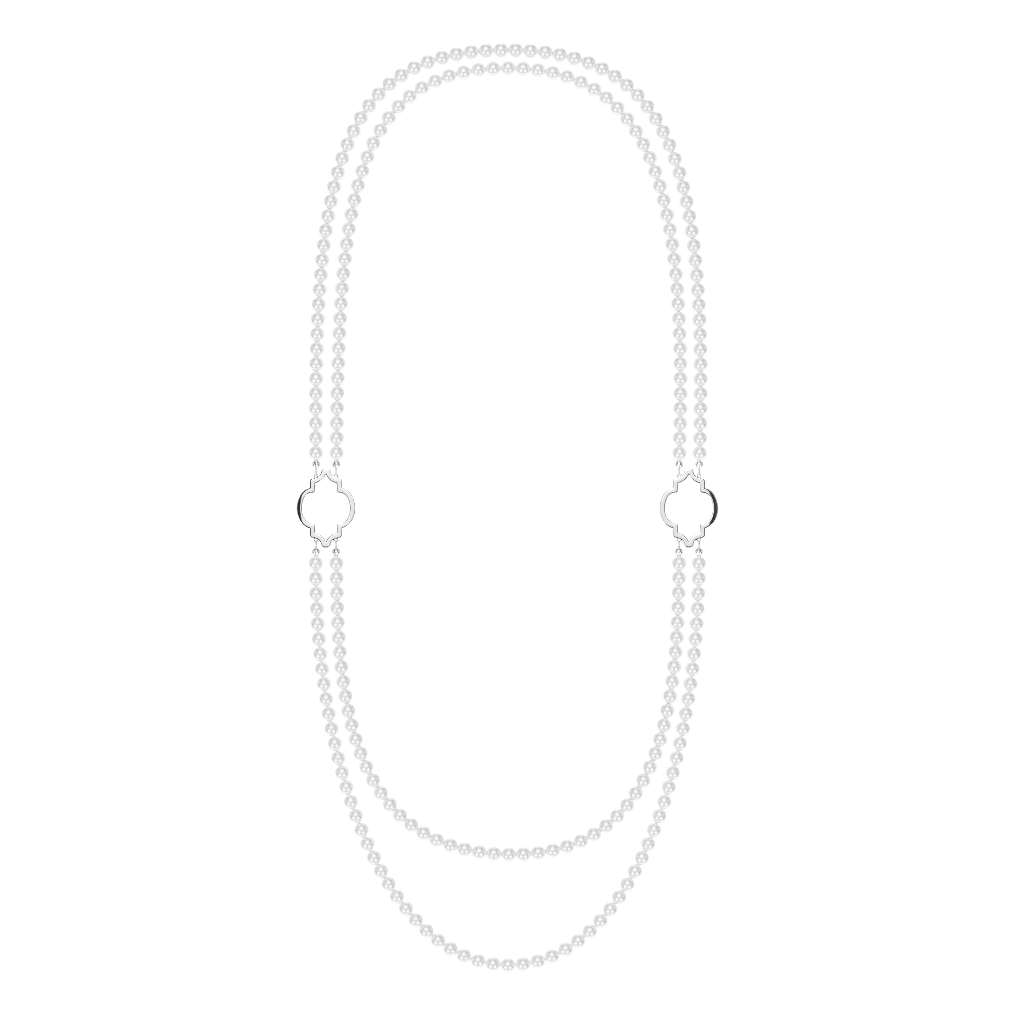 Colier dublu cu perle de 6 mm, din aur alb 14 KT, Amina