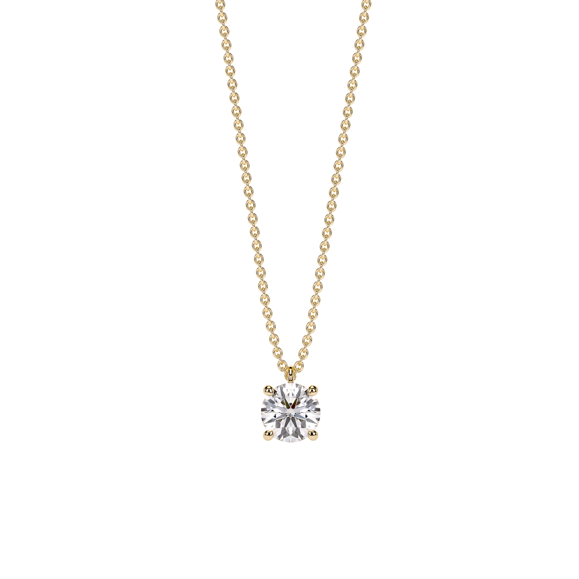 14 k yellow gold Solitaire necklace, with 1 white 1.00 ct diamond