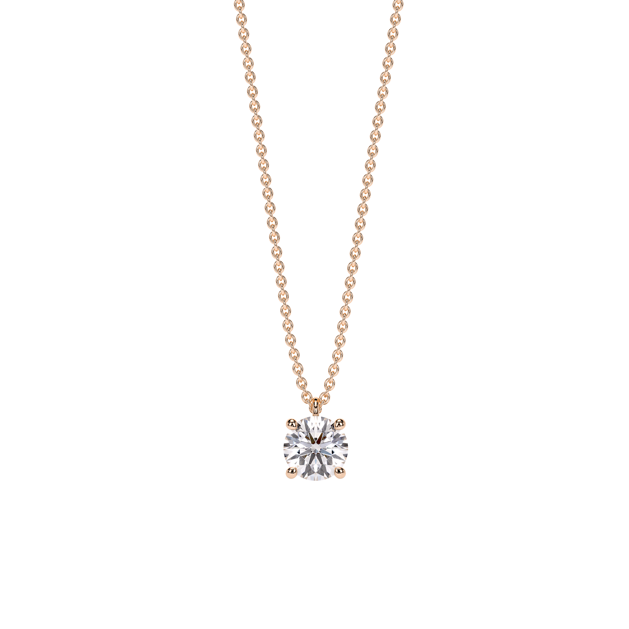 14 k rose gold Solitaire necklace, with 1 white 1.00 ct diamond