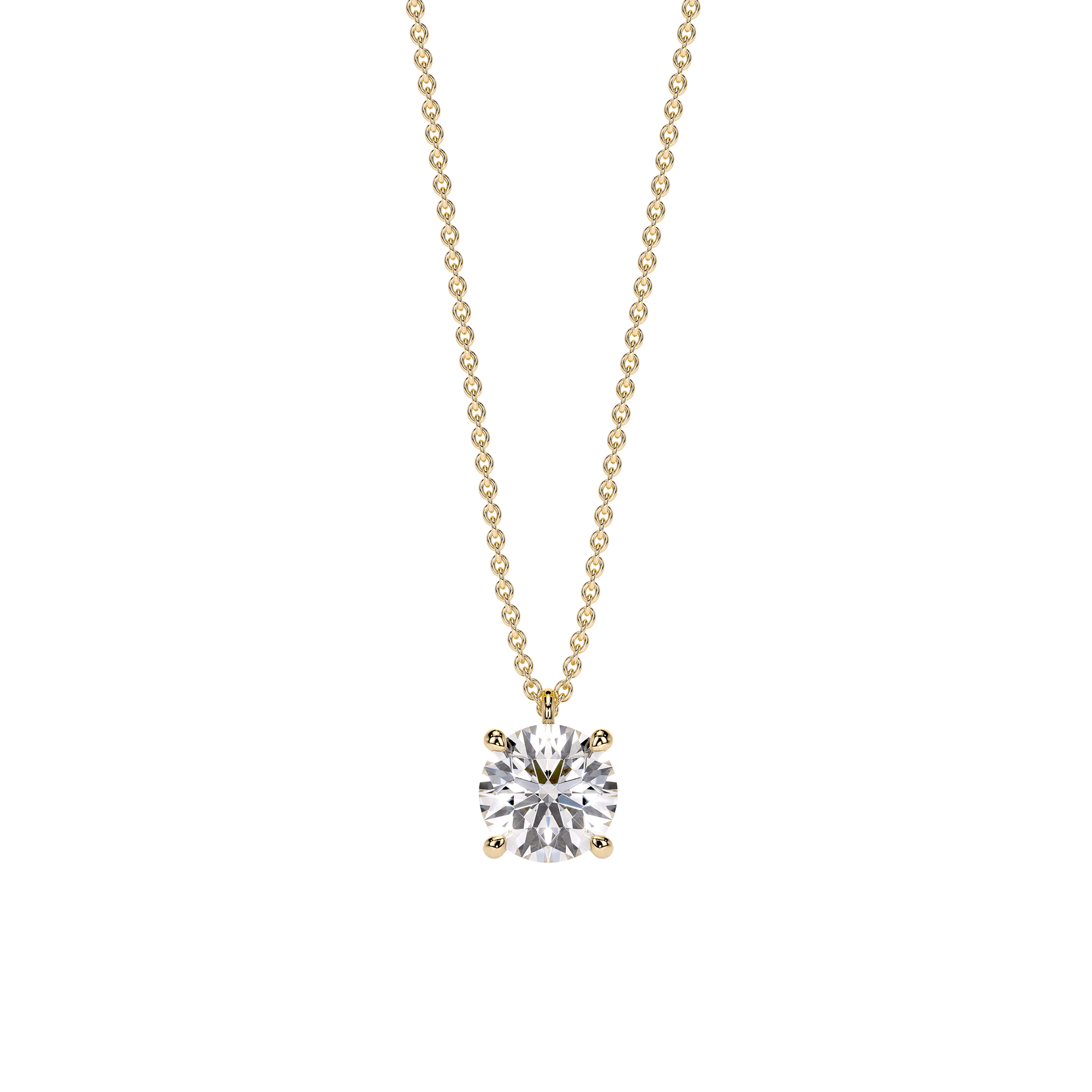 14 k yellow gold Solitaire necklace, with 1 white 2.00 ct diamond