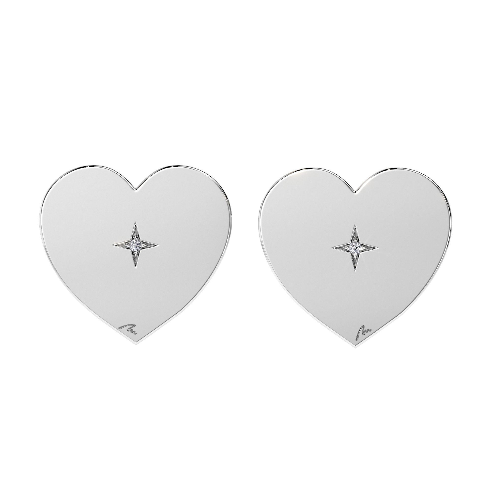 Cercei Inima Copiilor M, cu tija, cu diamante albe, din aur alb 14 KT