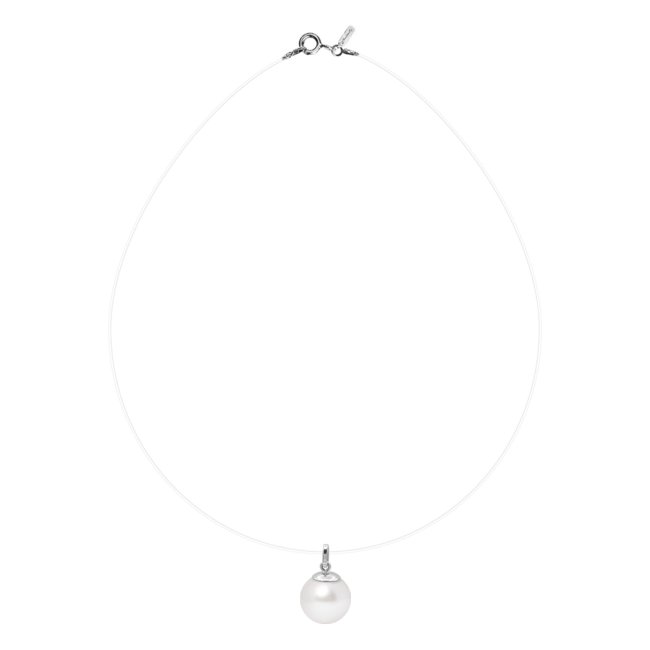 14 k white gold transparent necklace with cultured pearl