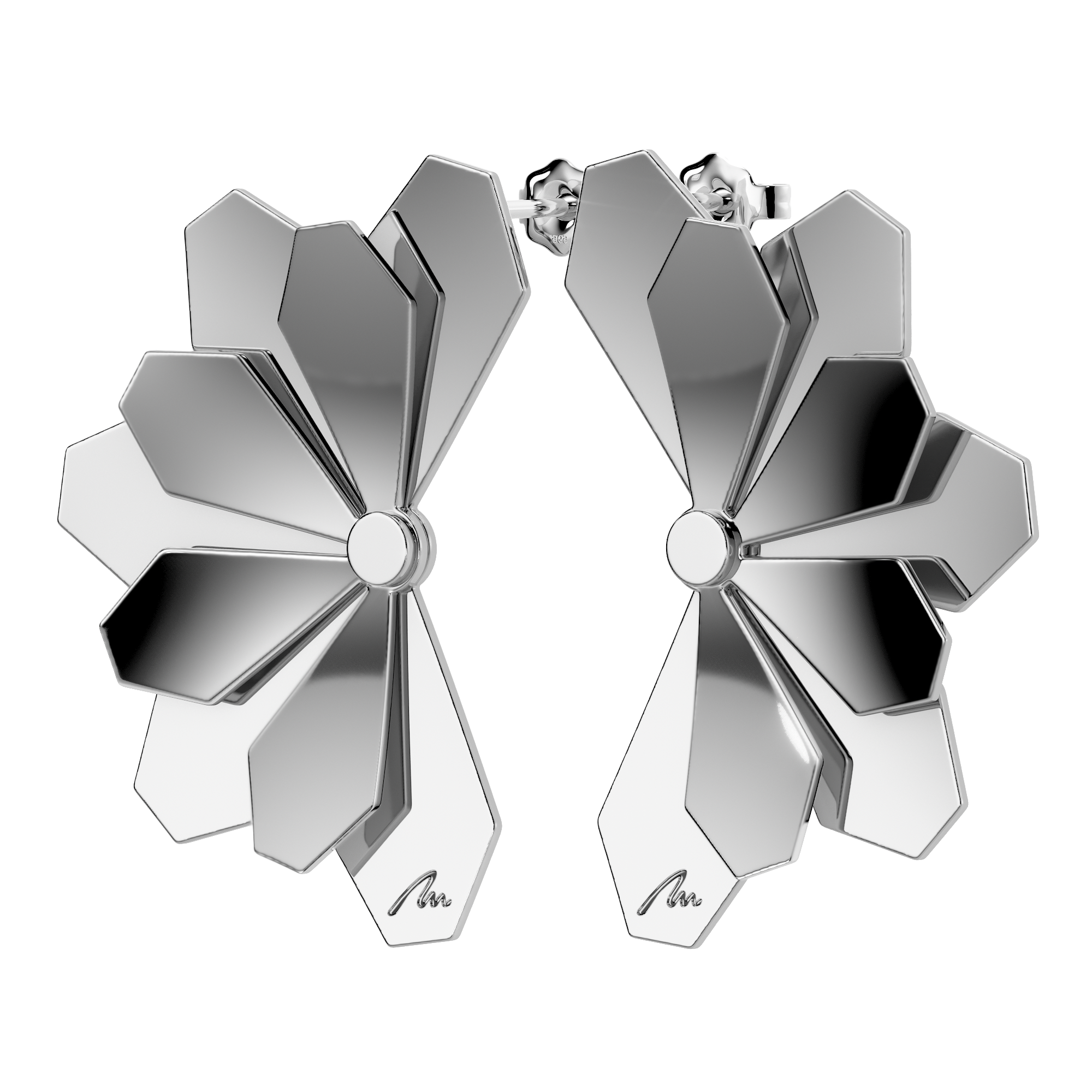 14 k white gold Grace Flower Five Double earrings