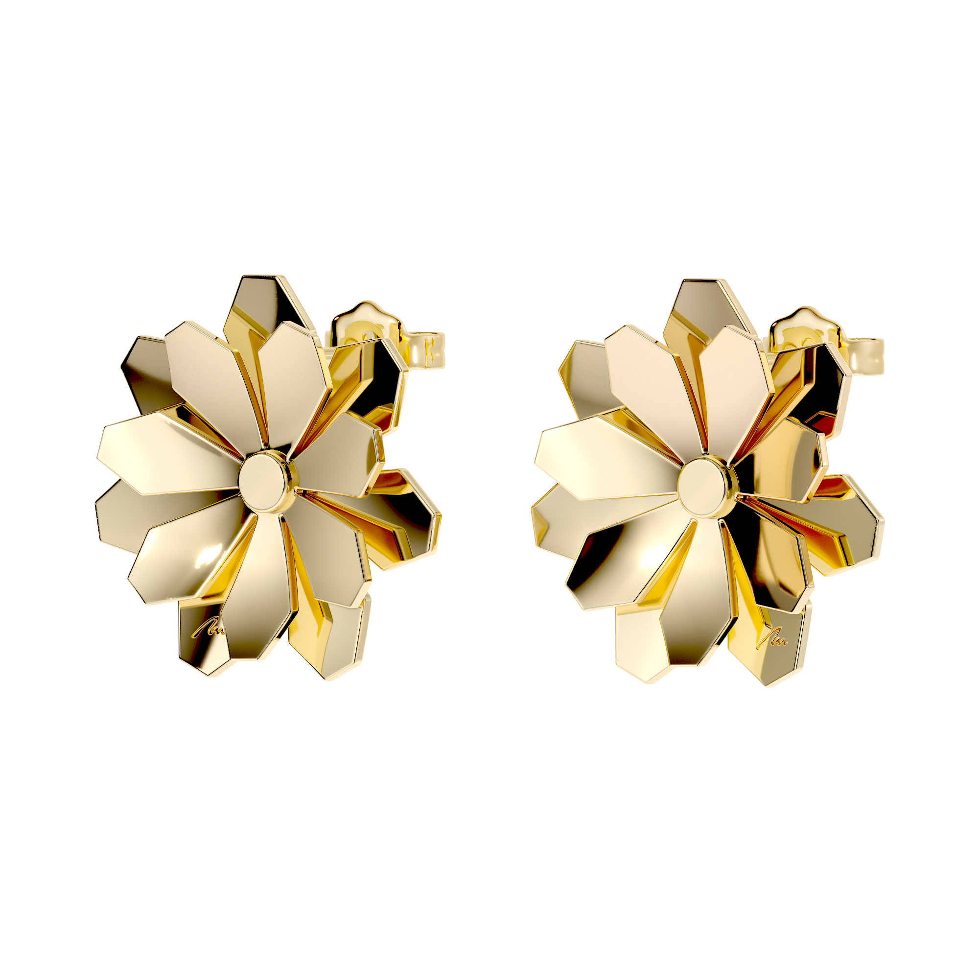 Cercei Grace Flower Double, din aur galben 14 KT