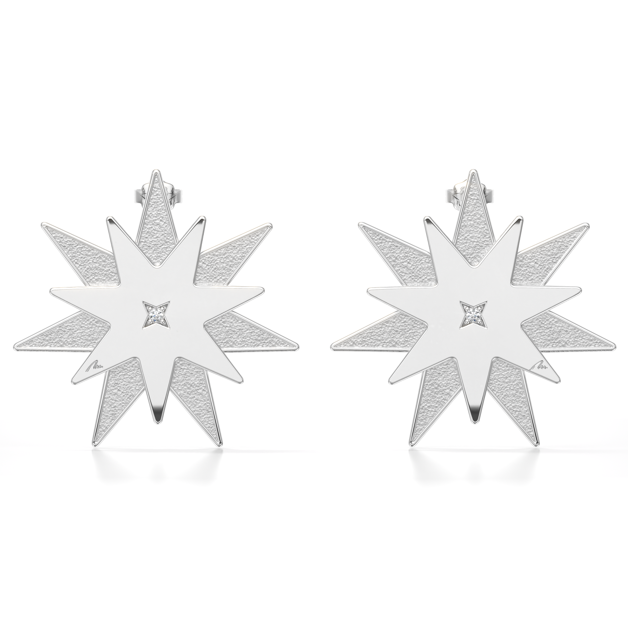 14 KT white gold Luceafar M earrings