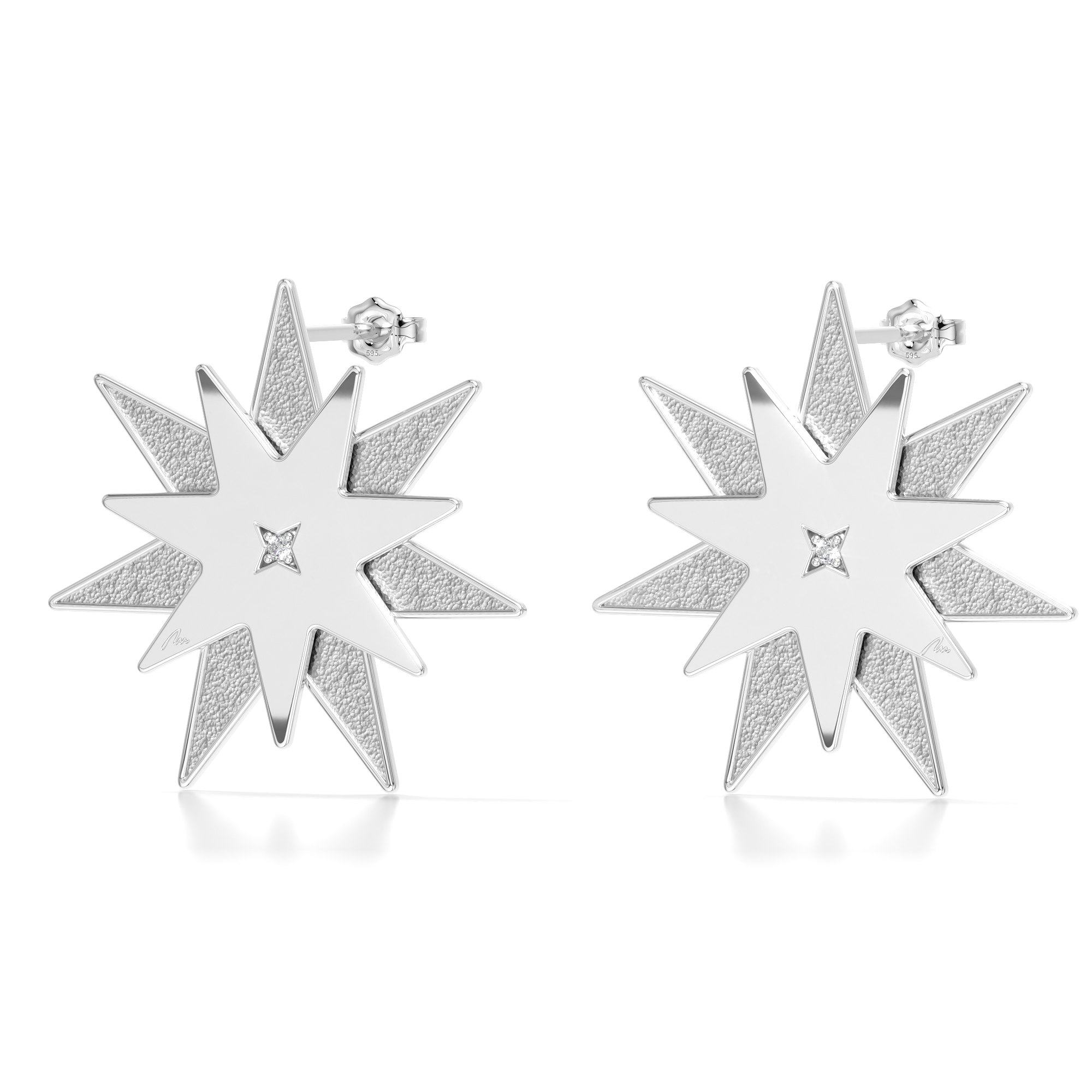 14 KT white gold Luceafar M earrings