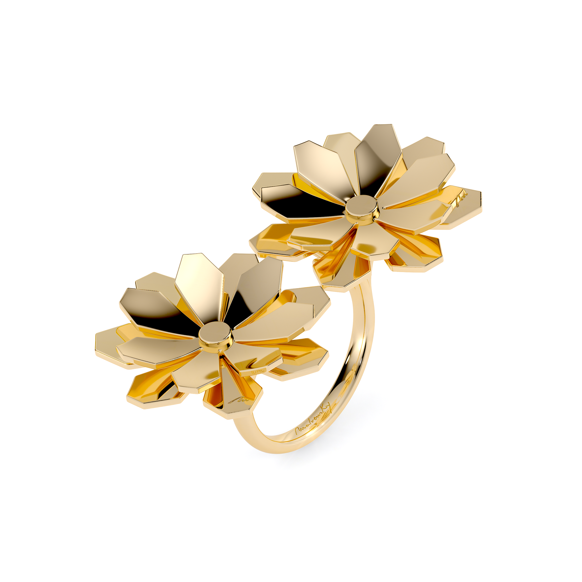 14 k yellow gold Grace Flower Twin Double ring