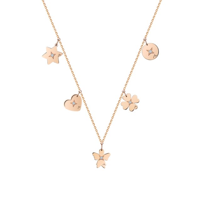 14 k rose gold 5 pendants necklace