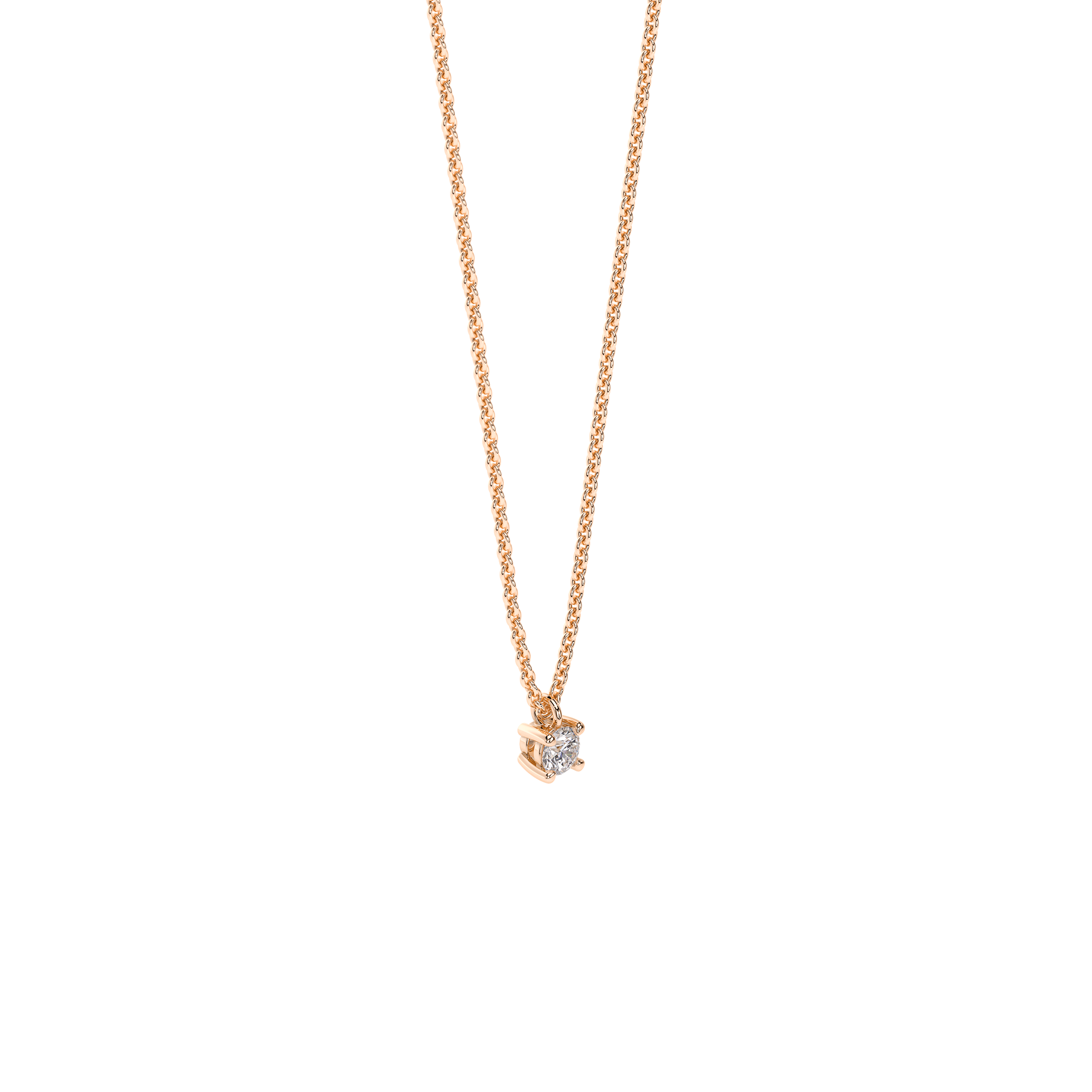 Lantisor Solitaire, cu diamant de laborator 0.10 CT, din aur roz 14 KT