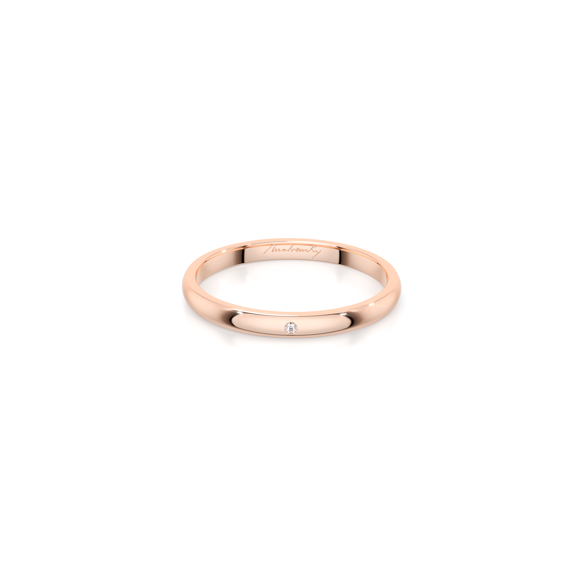 14 k rose gold slim Iconic Wedding Band with one diamond