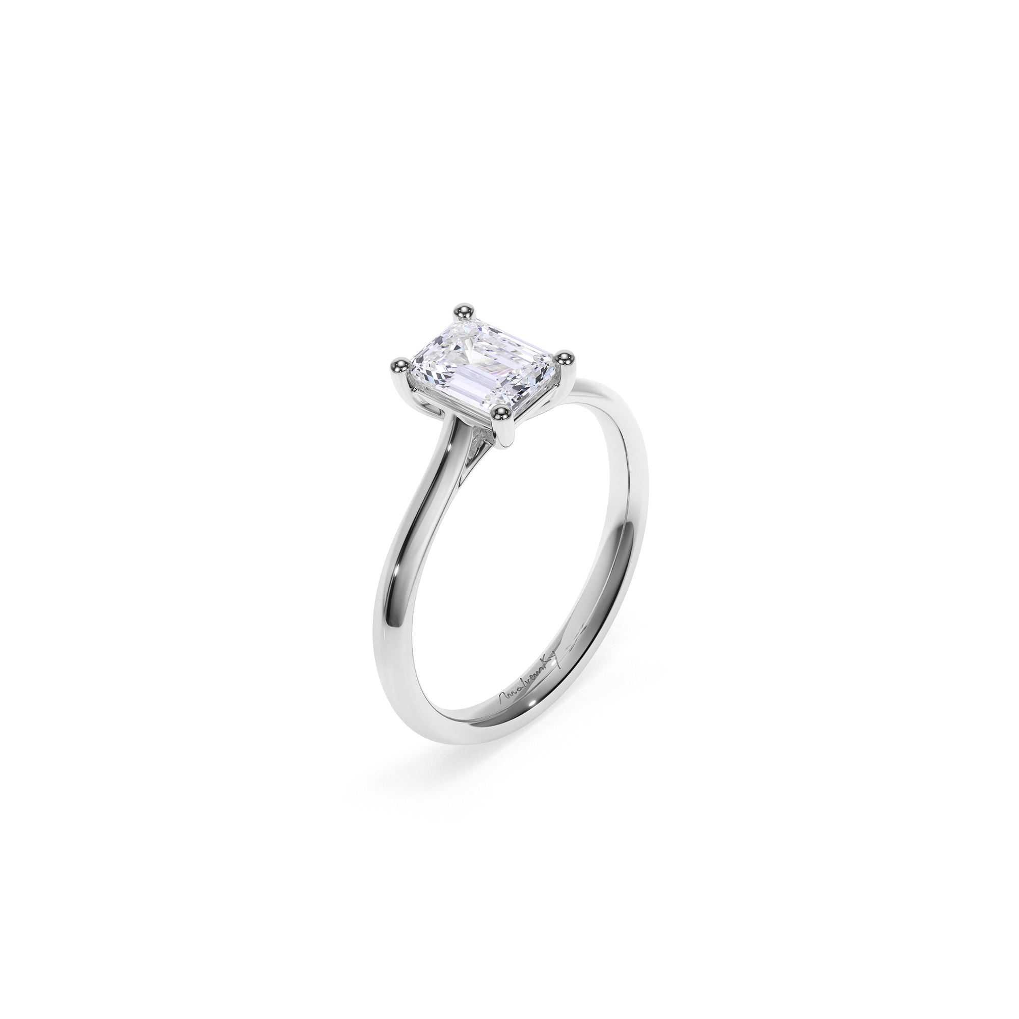 Inel de Logodna Classic Aur Alb 18 KT Emerald Cut LGD 1.00 CT
