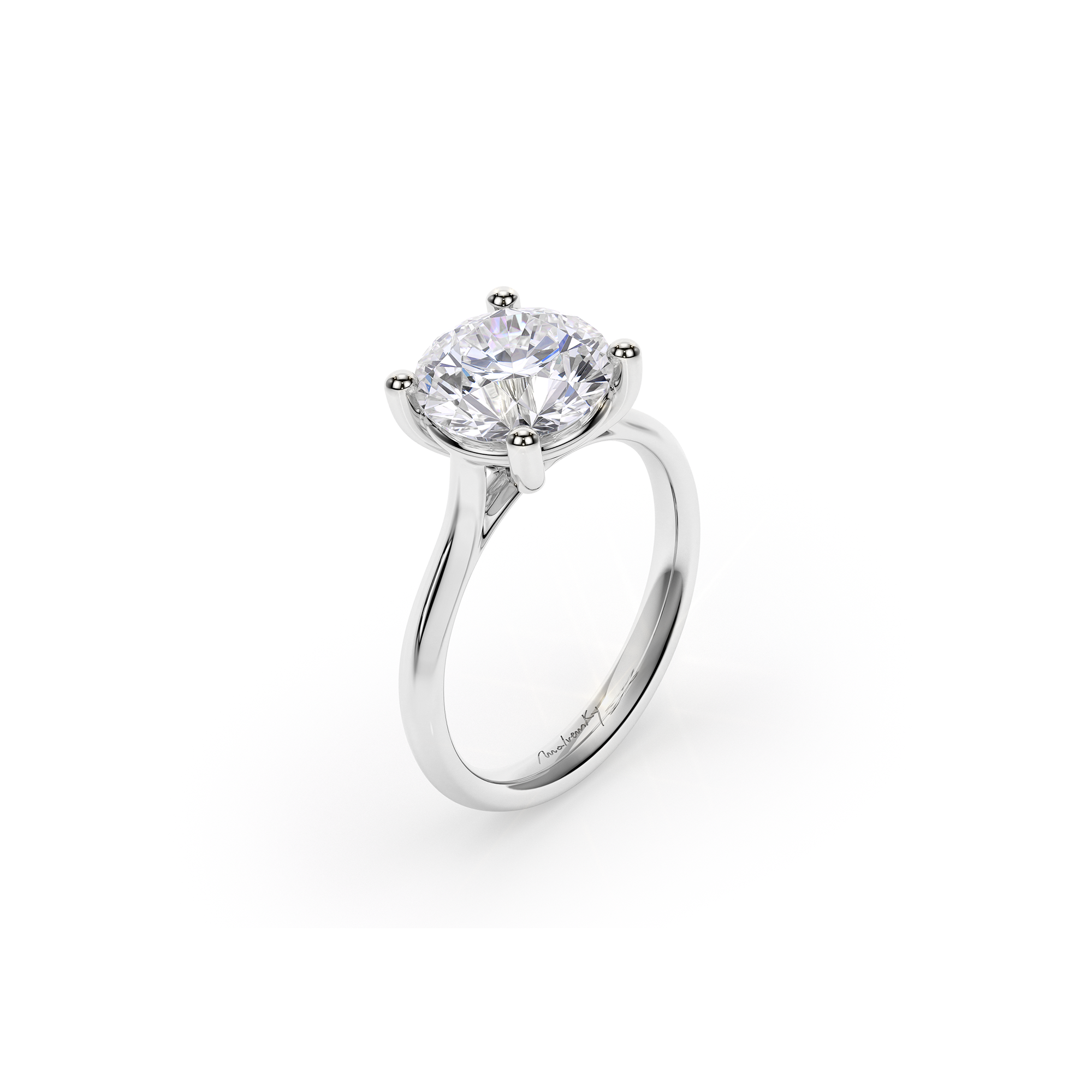 Inel de Logodna Classic Aur Alb 18 KT Round Cut LGD 3.00 CT