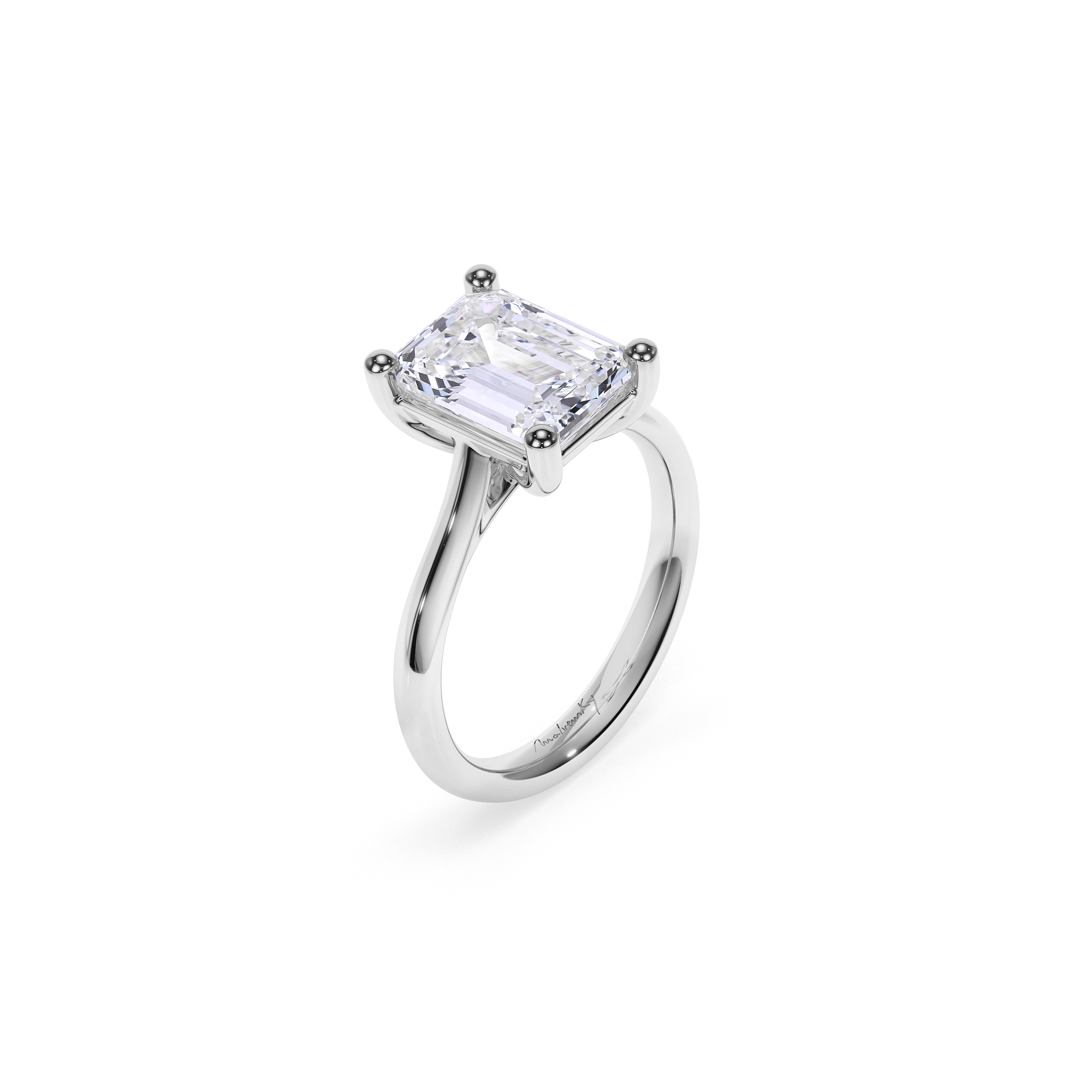 Inel de Logodna Classic Aur Alb 18 KT Emerald Cut LGD 3.00 CT