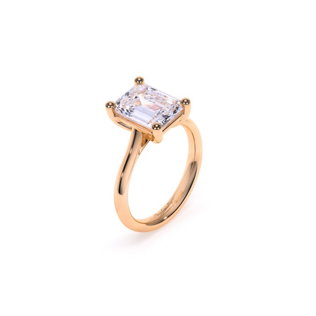 Inel de Logodna Classic Aur Roz 18 KT Emerald Cut LGD 3.00 CT