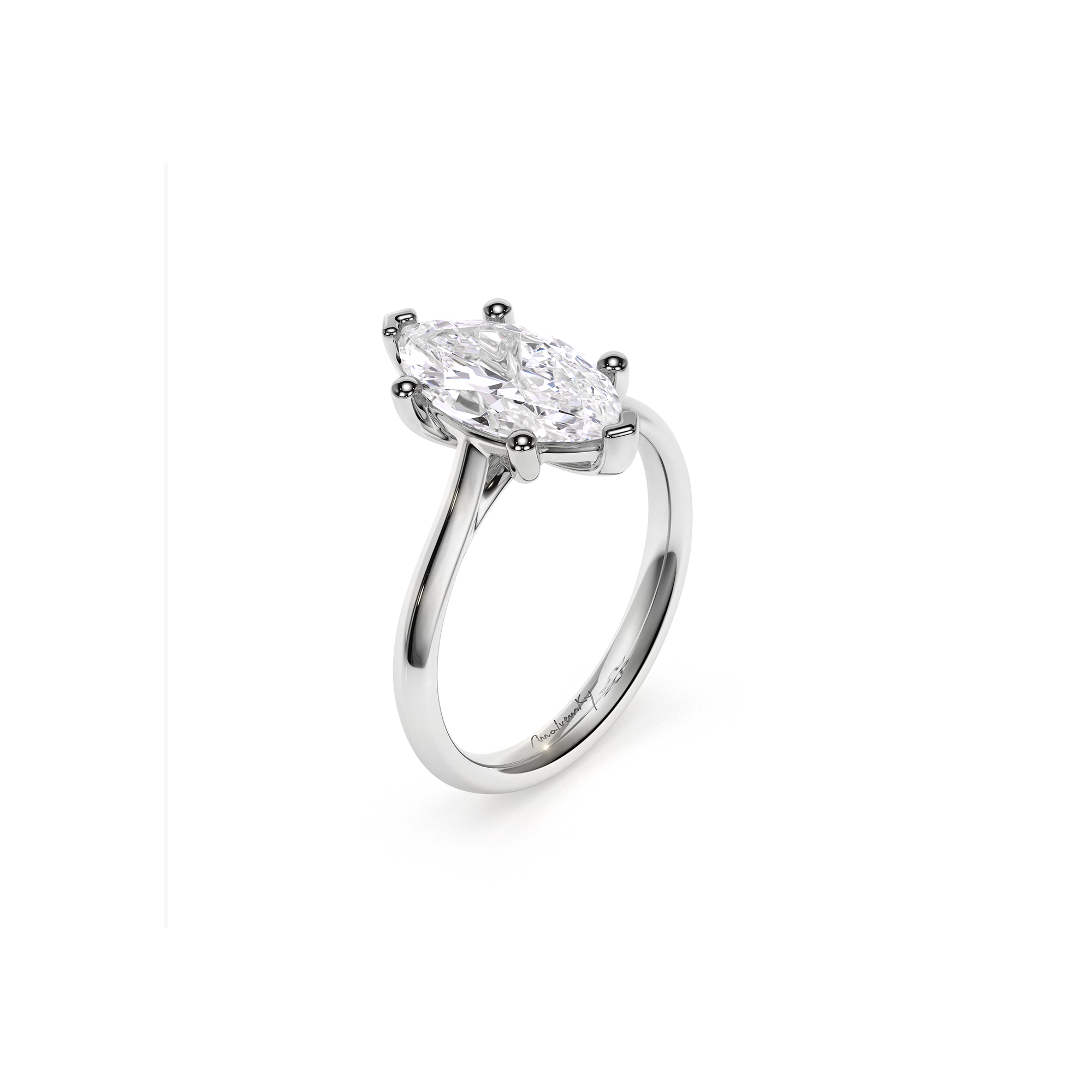 Inel de Logodna Classic Aur Alb 18 KT Marquise Cut LGD 2.00 CT