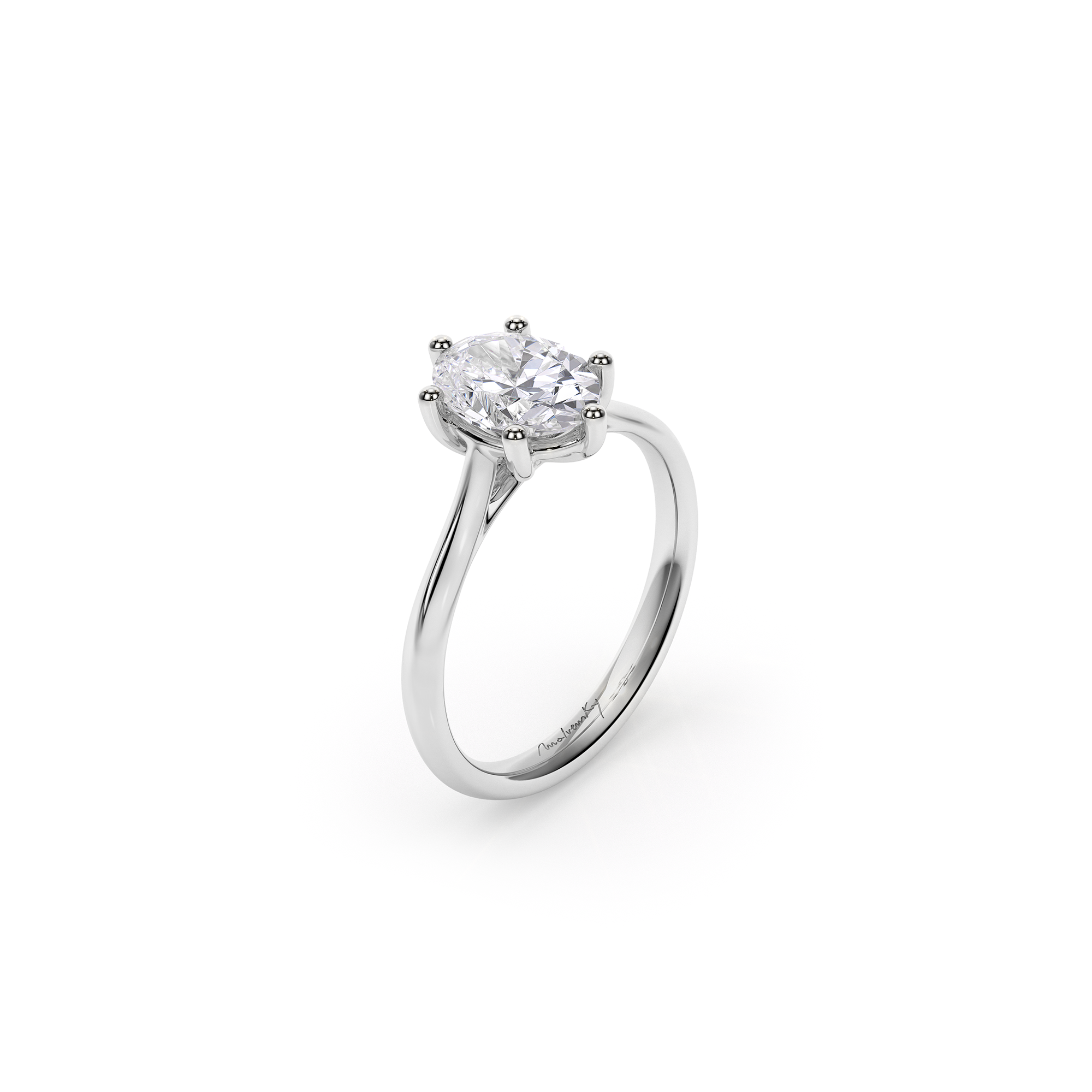 18 KT White Gold Classic Engagement Ring Oval Cut LGD 1.00 CT