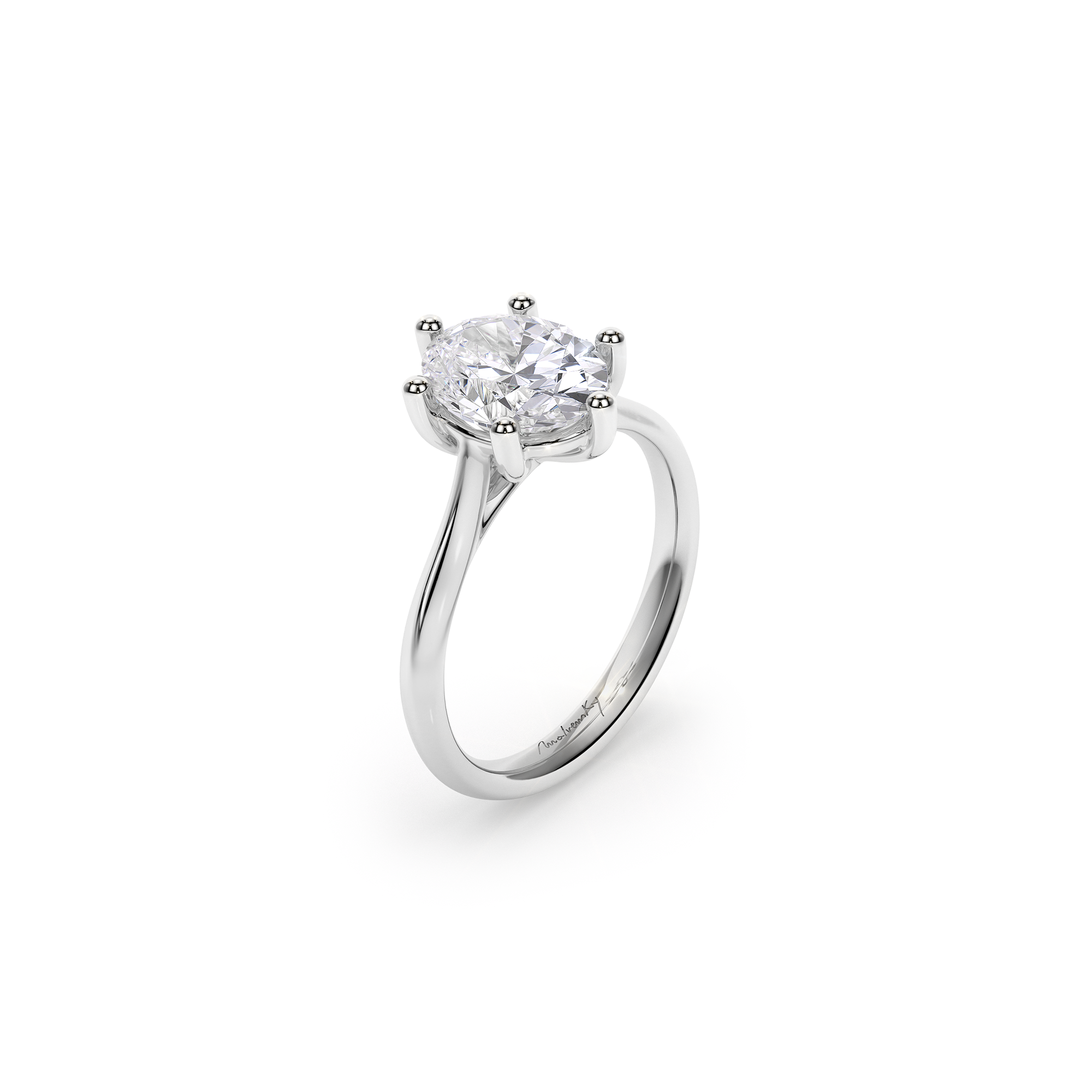 Inel de Logodna Classic Aur Alb 18 KT Oval Cut LGD 2.00 CT
