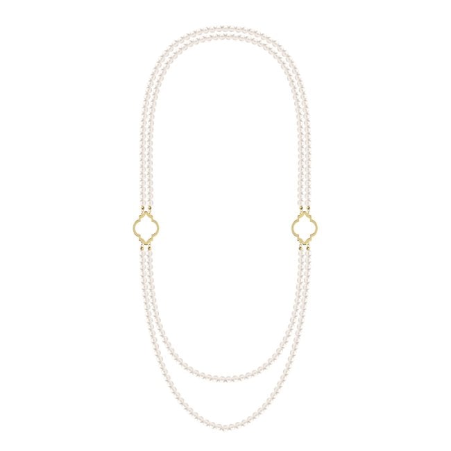 Colier dublu Amina cu perle de 6 mm, din aur galben 14 KT