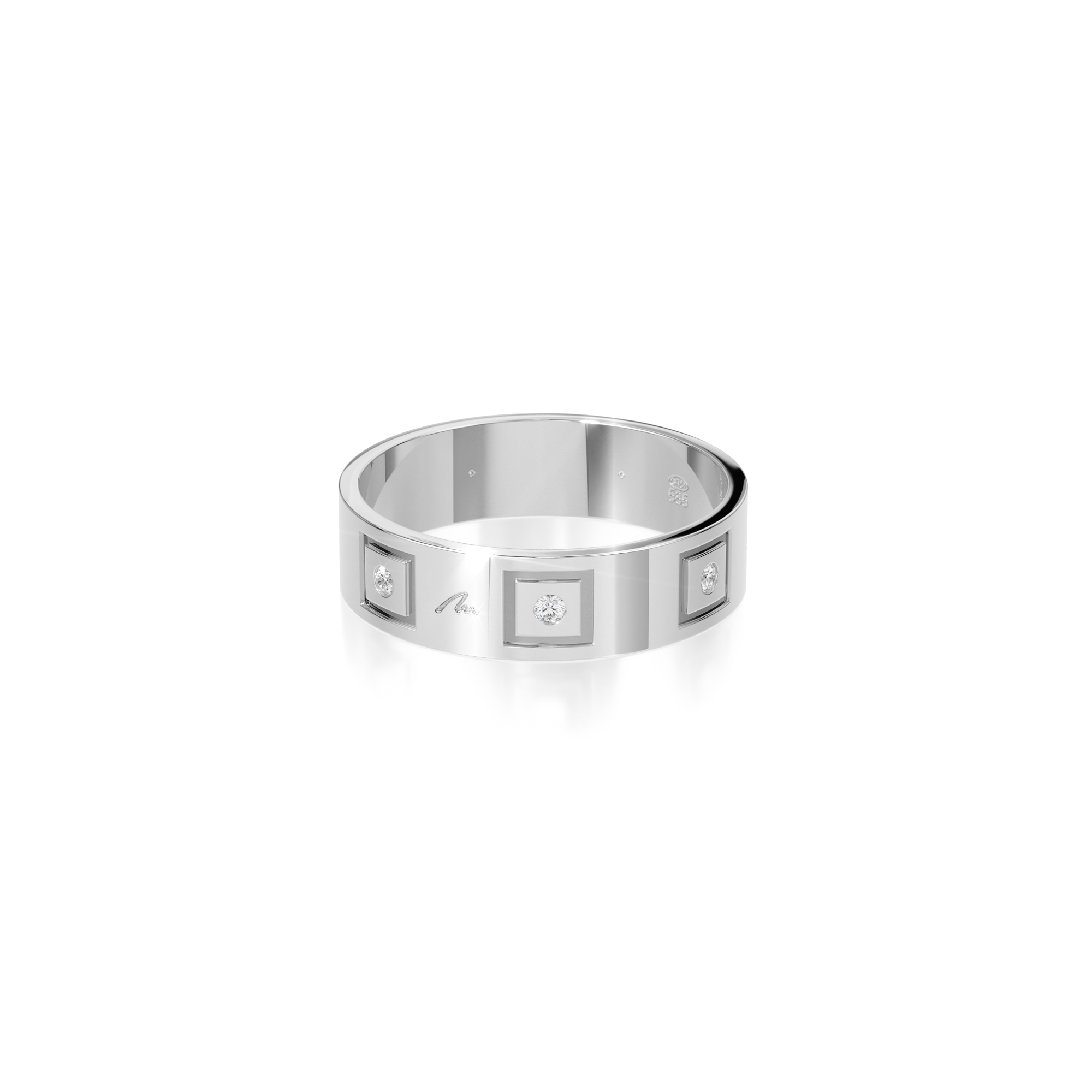 Inel Queen Slim, cu diamante albe, din aur alb 14 KT