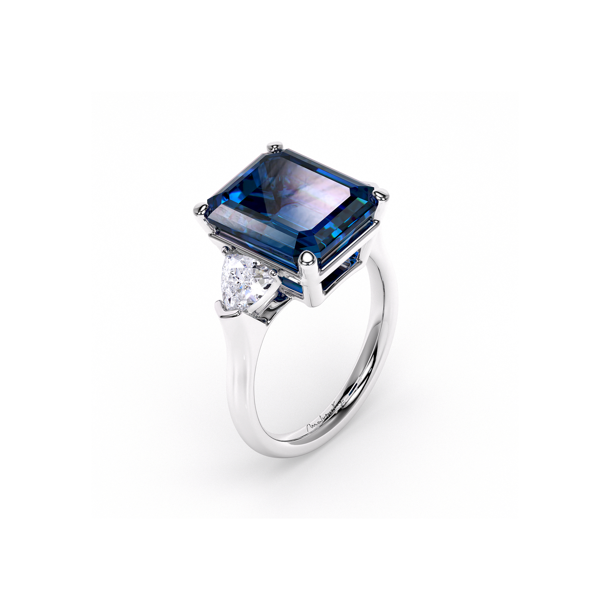 Inel din aur alb cu Topaz albastru inchis si Diamante de laborator, Trilogy La Grande Bellezza