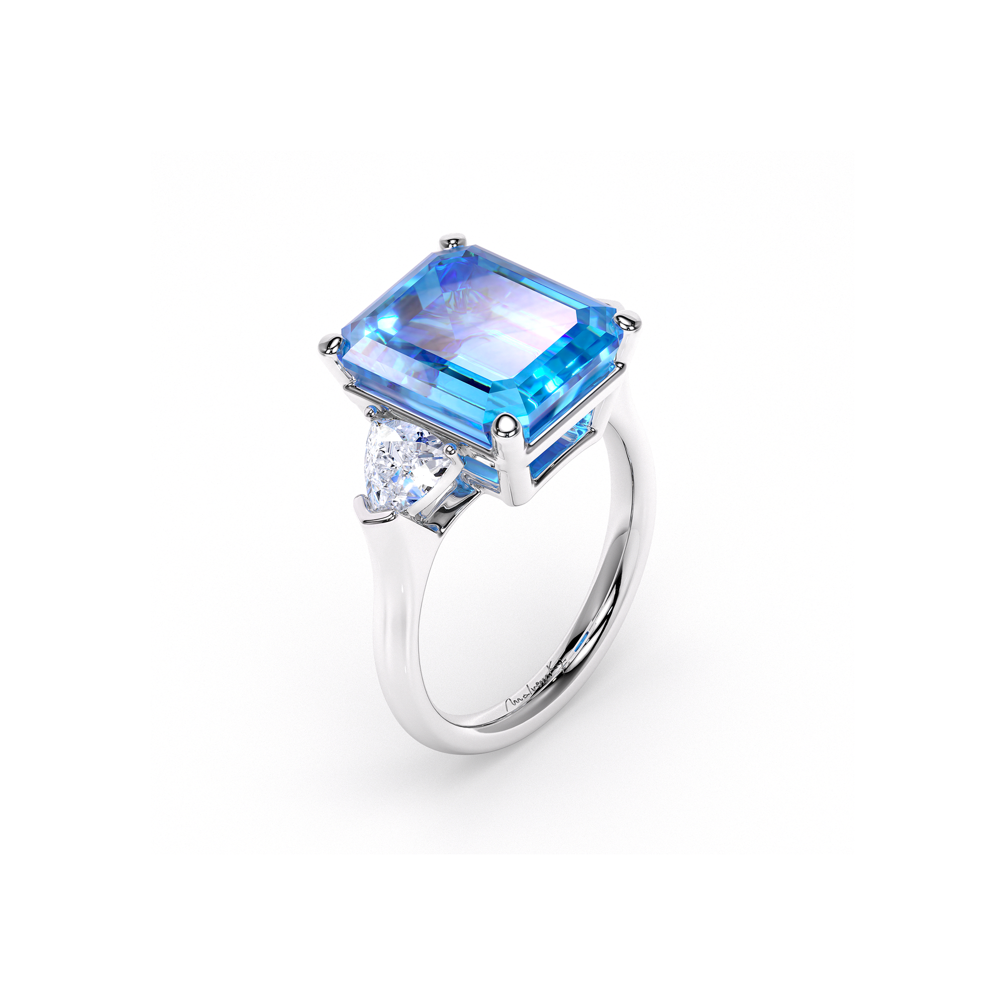 Inel din aur alb cu Topaz albastru deschis si Diamante de laborator, Trilogy La Grande Bellezza