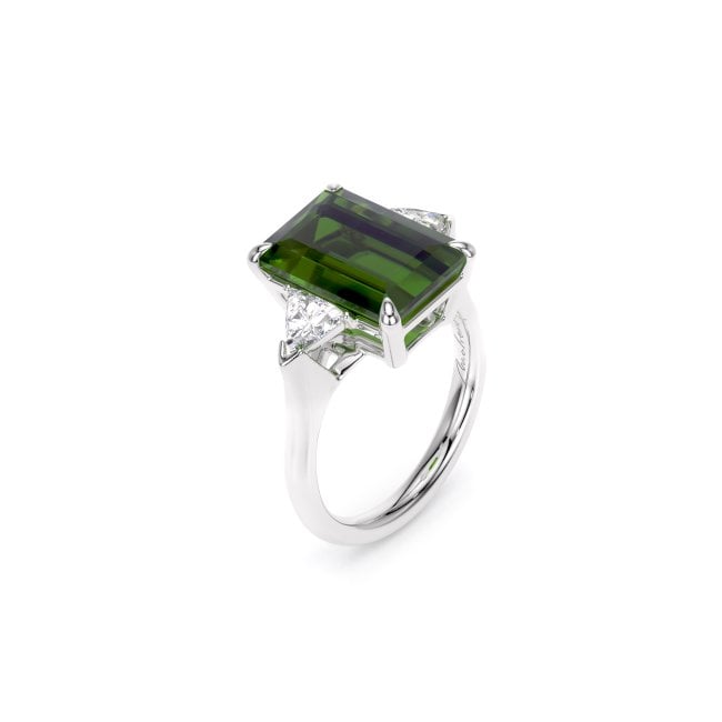 18 KT white gold Tourmaline 6.19 CT and Lab grown diamonds 0.46 CT Trilogy La Grande Bellezza