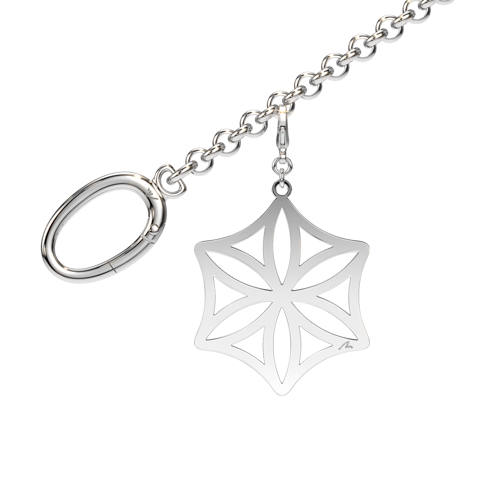 Charm pentru geanta Rozeta, din alama placata cu paladiu