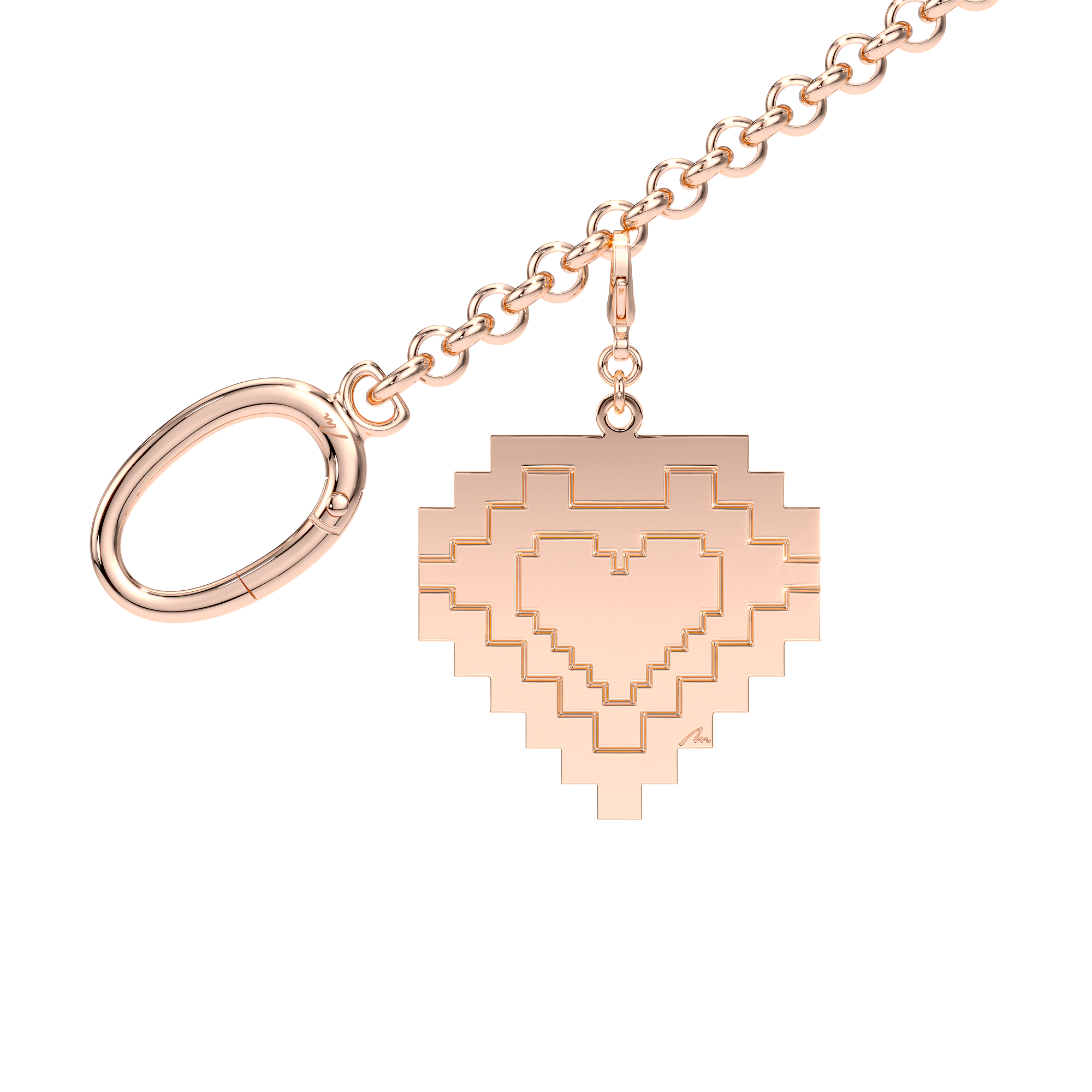 Charm pentru geanta Inima Traditionala, din alama placata cu aur roz